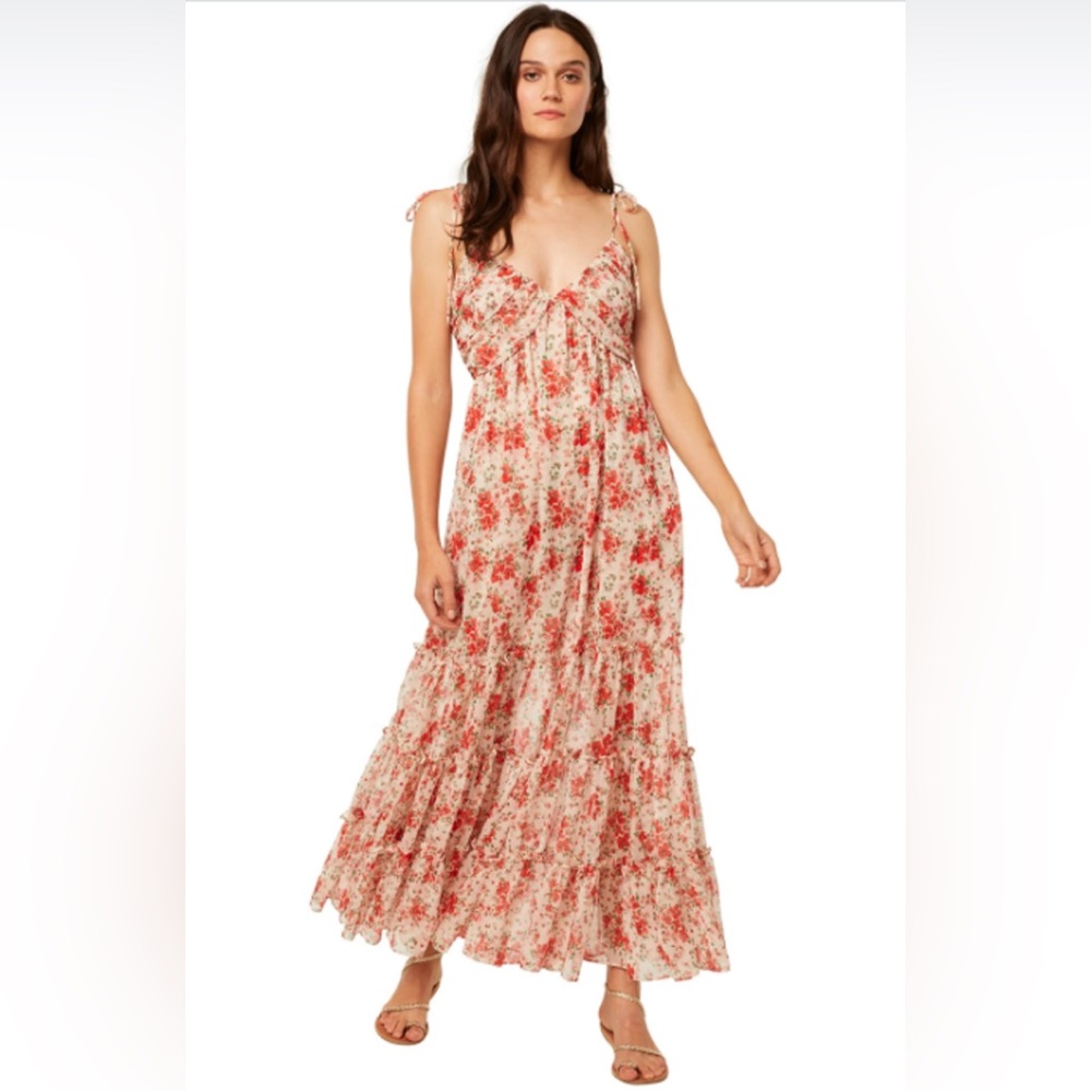 Misa Los Angeles Red and Cream Floral Maxi Dress